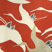 Load image into Gallery viewer, Kimono Vintage(1920-1950) Red White Gold Crane Birds Silk #9669J3
