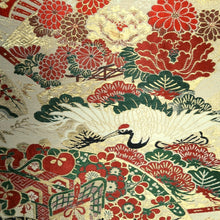 Load image into Gallery viewer, Maru Obi Vintage(1920-1950) Beige Gold Red Crane Birds Chrysanthemum Silk BB290V7
