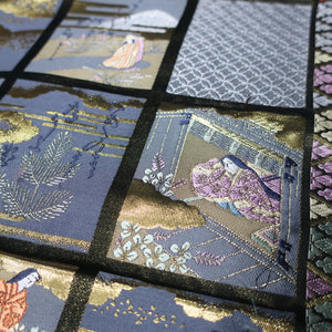 BB10022AC Silk Obi Fabric Heian Princess Dark Blue 50.8x11.0in(129x28cm)