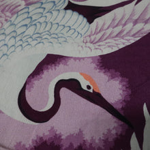 Load image into Gallery viewer, KK1453A1 Silk Kimono Fabric Vintage(Pre-1920) Crane Birds Purple 45.3x13.4in(115x34cm)
