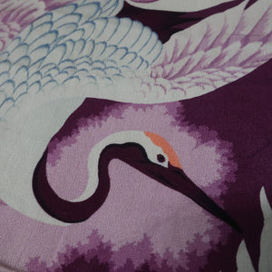 KK1453A1 Silk Kimono Fabric Vintage(Pre-1920) Crane Birds Purple 45.3x13.4in(115x34cm)