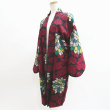 Load image into Gallery viewer, Haori Jacket Vintage(1920-1950) Black Red Meisen Chrysanthemum Long Silk #9632J1

