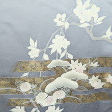 Load image into Gallery viewer, Kimono Blueish Gray Cherry Blossom Chrysanthemum Tall Silk #9933B5
