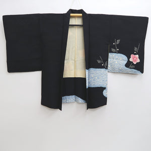 Haori Jacket Vintage(1950-1980) Black Shibori Ryusui Flower Silk #9727A1