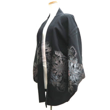 Load image into Gallery viewer, Haori Jacket Vintage(1950-1980) Black Silver Flower Silk #10124D3

