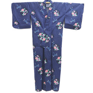 Yukata Black Blue Dragonfly Asagao Cotton #10344F3