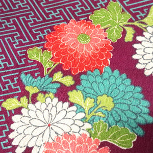 KK1463A1 Silk Kimono Fabric Vintage(1920-1950) Sayagata Dark Purple 53.9x11.4in(137x29cm)
