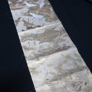 BB10002AB Silk Obi Fabric Crane Birds Gold 68.9x11.0in(175x28cm)
