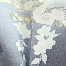 Load image into Gallery viewer, Kimono Blueish Gray Cherry Blossom Chrysanthemum Tall Silk #9933B5
