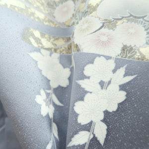 Kimono Blueish Gray Cherry Blossom Chrysanthemum Tall Silk #9933B5