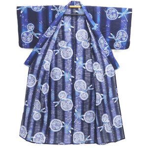 Yukata Black Purple Dragonfly Chrysanthemum Cotton #10473A5