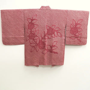 Haori Jacket Vintage(1950-1980) Light Red Shibori Peony Silk #10079D1