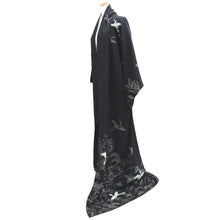 Load image into Gallery viewer, Kimono Black Crane Birds Shibori Tall Silk #9924B4
