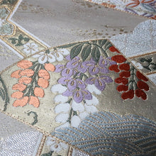 Load image into Gallery viewer, BB10052AD Silk Obi Fabric Phoenix White Gold 49.2x10.6in(125x27cm)
