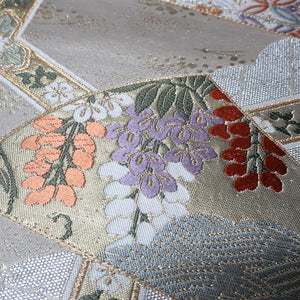 BB10052AD Silk Obi Fabric Phoenix White Gold 49.2x10.6in(125x27cm)