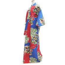 Load image into Gallery viewer, Kimono Vintage(1920-1950) Blue Red Meisen Flower Silk #10766D4
