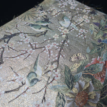 Load image into Gallery viewer, BB10012AB Silk Obi Fabric Pine Tree Bird Gold Green 83.9x11.0in(213x28cm)
