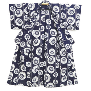 Yukata Vintage(1950-1980) Navy Dragonfly Bangasa Umbrella Cotton #10483A5