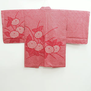 Haori Jacket Vintage(1950-1980) Red Shibori Peony Silk #10064D1