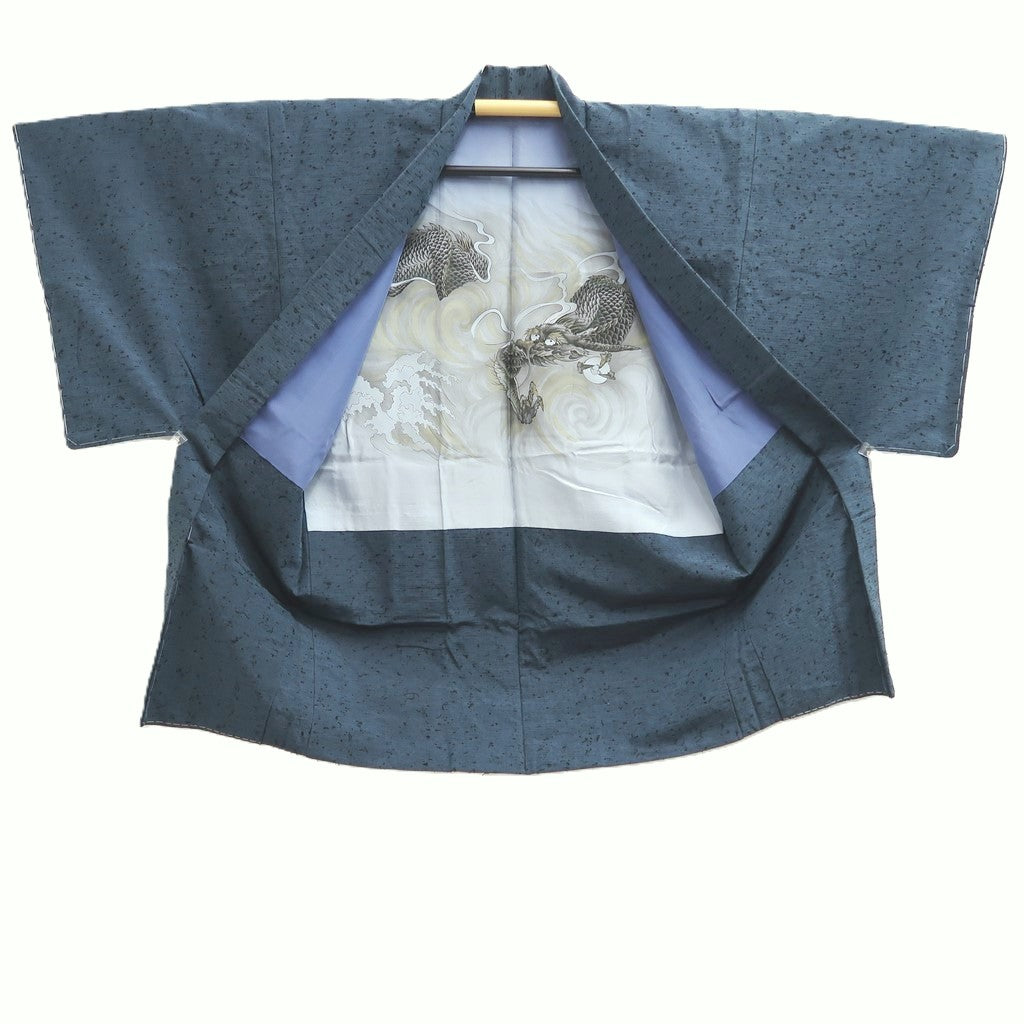 Men's Haori Vintage(1950-1980) Dark Blue Dragon Silk #10410A2