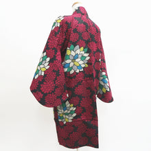 Load image into Gallery viewer, Haori Jacket Vintage(1920-1950) Black Red Meisen Chrysanthemum Long Silk #9632J1
