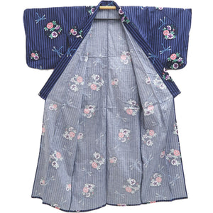Yukata Black Blue Dragonfly Asagao Cotton #10344F3