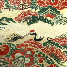 Load image into Gallery viewer, Maru Obi Vintage(1920-1950) Beige Gold Red Crane Birds Chrysanthemum Silk BB290V7
