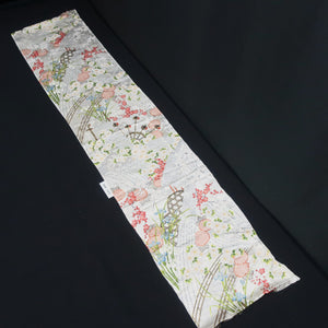 KK1419B8 Silk Kimono Fabric Vintage(1950-1980) Plum blossom Pearl white 65.0x13.0in(165x33cm)