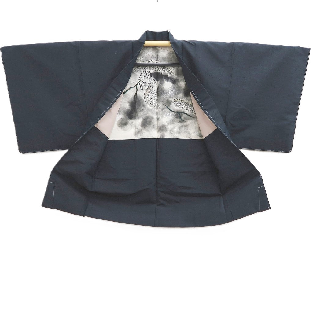 Men's Haori Vintage(1950-1980) Grayish Black Dragon Silk #10282E4