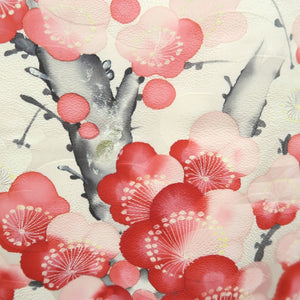 Furisode White Pink Plum blossom Branch Silk #10541B3