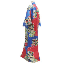 Load image into Gallery viewer, Kimono Vintage(1920-1950) Blue Red Meisen Flower Silk #10766D4

