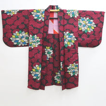 Load image into Gallery viewer, Haori Jacket Vintage(1920-1950) Black Red Meisen Chrysanthemum Long Silk #9632J1

