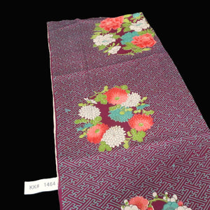 KK1464A1 Silk Kimono Fabric Vintage(1920-1950) Sayagata Dark Purple 54.7x11.8in(139x30cm)