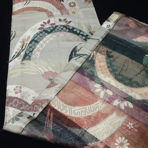 BB10042AD Silk Obi Fabric Crane Birds Gold Black 76.8x11.0in(195x28cm)