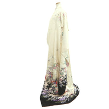 Load image into Gallery viewer, Furisode Pearl white Heian Princess Crane Birds Silk #11092B1
