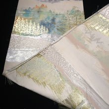 Load image into Gallery viewer, BB10102AG Silk Obi Fabric Vintage(1950-1980) Forest White 100.4x10.6in(255x27cm)
