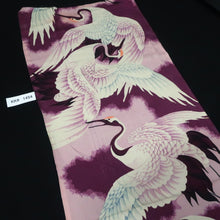 Load image into Gallery viewer, KK1454A1 Silk Kimono Fabric Vintage(Pre-1920) Crane Birds Purple 45.3x12.6in(115x32cm)
