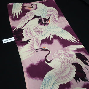 KK1454A1 Silk Kimono Fabric Vintage(Pre-1920) Crane Birds Purple 45.3x12.6in(115x32cm)