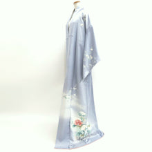 Load image into Gallery viewer, Kimono Light Blueish Gray Peony Branch Silk #9666J3
