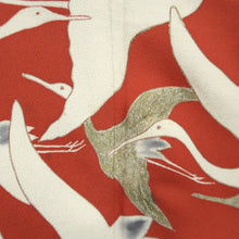 Load image into Gallery viewer, Kimono Vintage(1920-1950) Red White Gold Crane Birds Silk #9669J3
