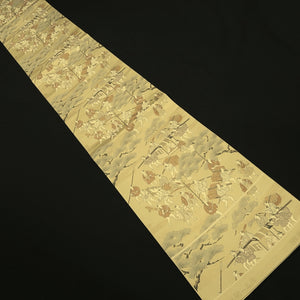 Fukuro Obi Beige Gold Samurai Genji Silk BB260V5