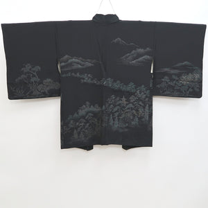 Haori Jacket Vintage(1950-1980) Black Mountain Landscape Silk #9862B2