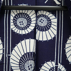 Yukata Vintage(1950-1980) Navy Dragonfly Bangasa Umbrella Cotton #10483A5