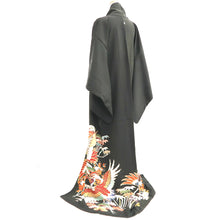 Load image into Gallery viewer, Tomesode Vintage(1920-1950) Black Hand painted Crane Birds Silk #10402A1
