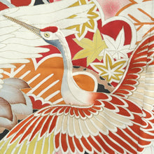 Load image into Gallery viewer, Furisode Vintage(1920-1950) Black Crane Birds Silk #11105Z1
