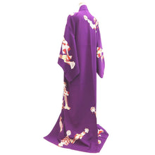 Load image into Gallery viewer, Kimono Vintage(1950-1980) Purple Kokeshi Dolls Silk #10777D4
