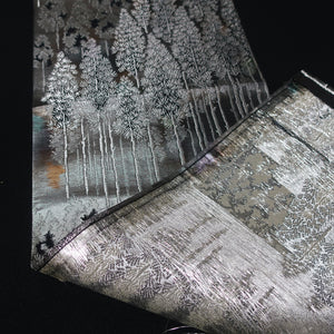 BB10062AE Silk Obi Fabric Forest Black Silver 51.6x11.0in(131x28cm)