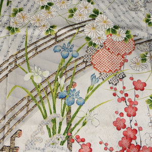 KK1419B8 Silk Kimono Fabric Vintage(1950-1980) Plum blossom Pearl white 65.0x13.0in(165x33cm)