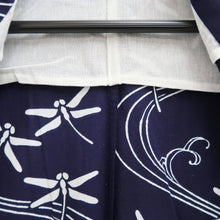 Load image into Gallery viewer, Yukata Vintage(1950-1980) Navy Dragonfly Cotton #10755D3

