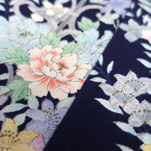 Load image into Gallery viewer, CC1002C1 Silk 8pcs Bundle Kimono Fabric Flower Navy White 55.1x5.9in(140x15cm)
